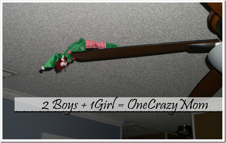 Elf Becky taking a ride on the ceiling fan