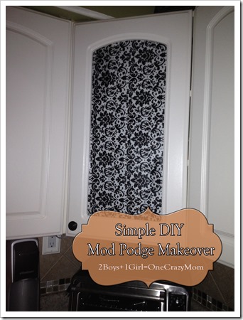 kitchen glass doors makeover with fabric and mod podge super simple #DIY