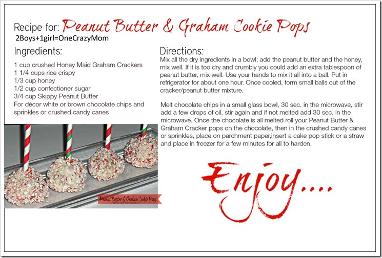 #PBandG Start a Christmas Tradition and make your own Graham Cracker Houses and check out my No Bake Peanut Butter & Graham Cookie Pops #Recipe card copy