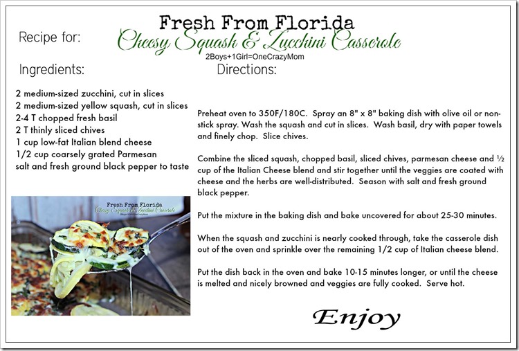 Dish up a Fresh from Florida Cheesy Squash and Zucchini Casserole #Recipe #ad Printable recipe card