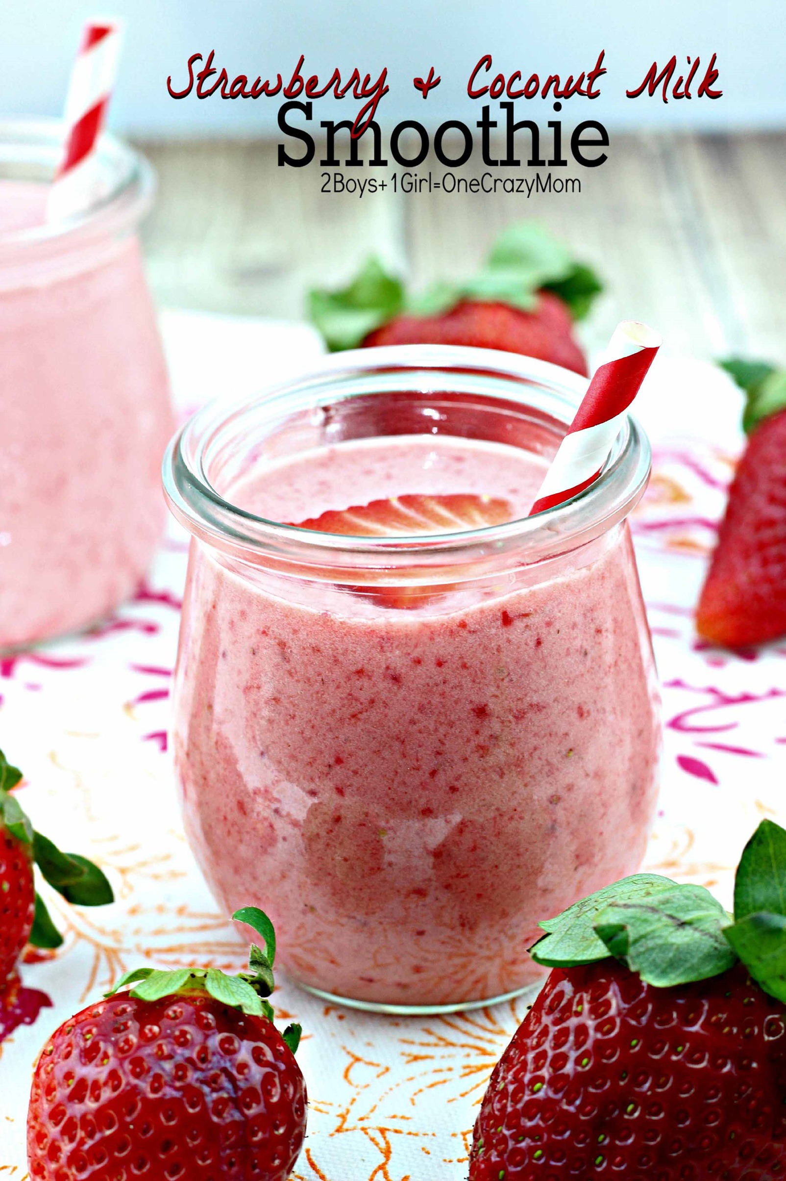 Enjoy a quick Strawberry & Coconut Milk Smoothie Recipe 2 Boys + 1
