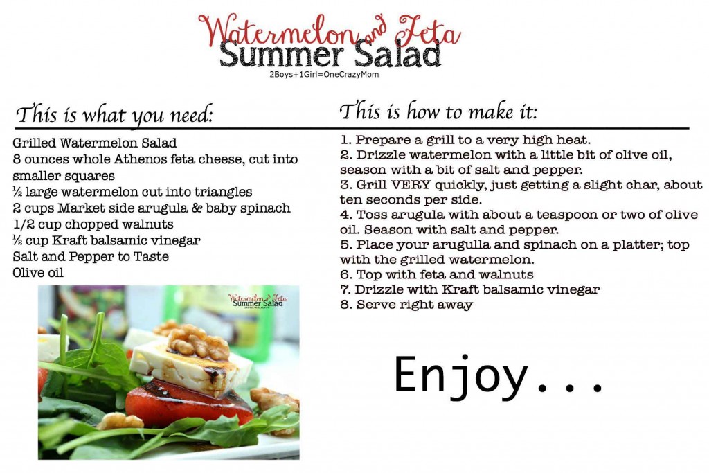 #FireUpTheGrill Watermelon and feta Summer salad #Recipe Card