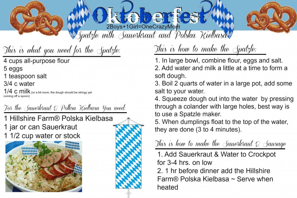 Spatzle & Sauerkraut Sausage #Recipe Card