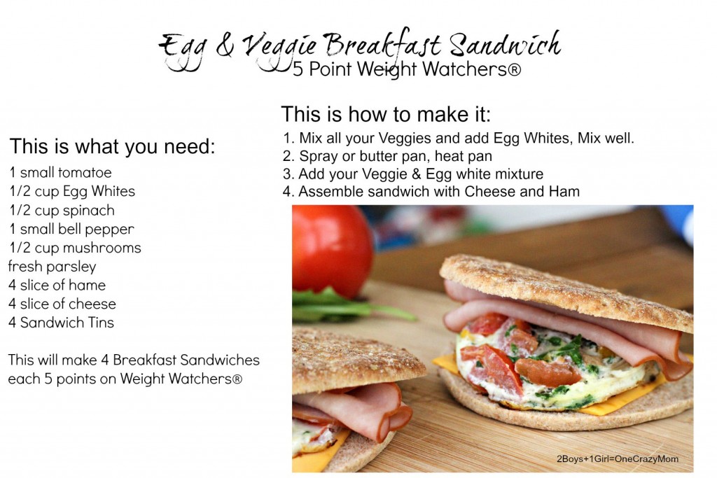 Egg and Veggies Breakfast Sandwich only 5 points on Weight Watchers #Recipe