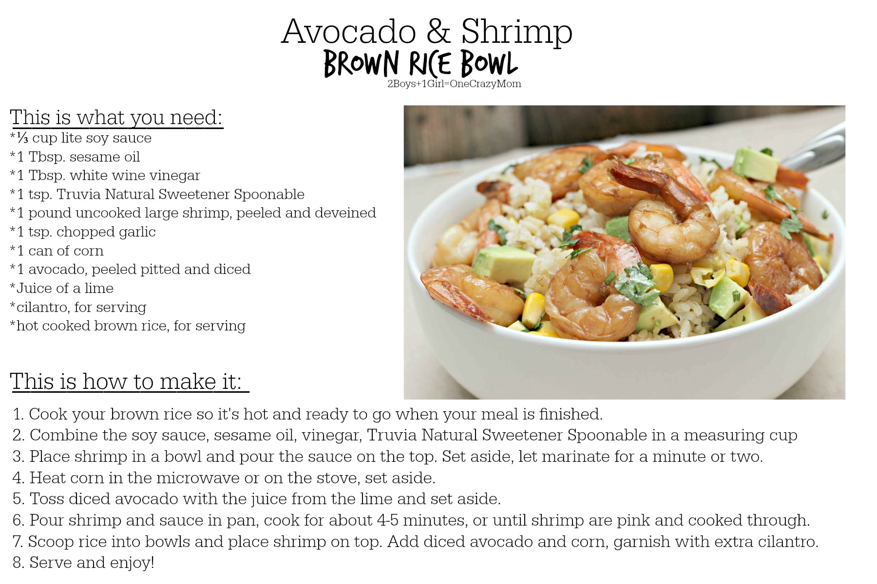 Avocado and Shrimp Brown Rice Bowl #Recipe card