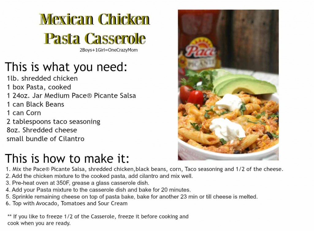 Mexican Chicken Pasta Casserole Dinner #Recipe card
