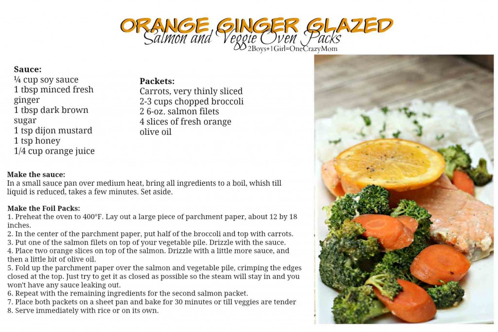 Orange Ginger Glazed Salmon Veggie Oven Packs #Recipe card
