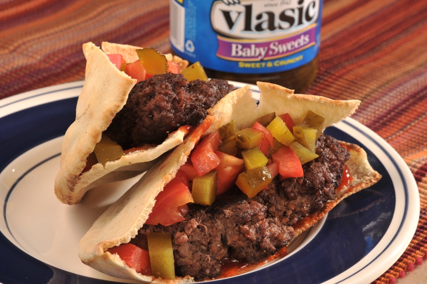 Superbowl Recipe Idea …..Pita Burgers With Pickle Relish