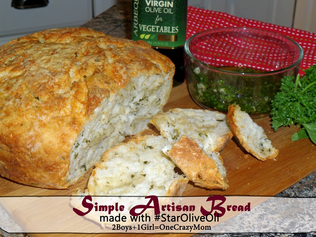 Simple homemade Artisan Bread with Cheese and herbs served with #STAROliveOil herb dip